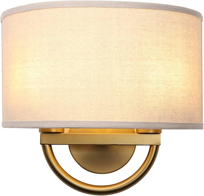 Industrial 2-Lights Wall Sconce Fixtures with Linen Fabric Shade, Double Wall Light Lamps Decor for Hallway Bedroom Living Room Bathroom Stairway