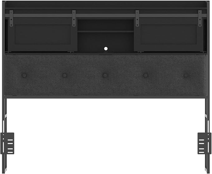 Decoholic King Size Headboard Only with Storage, Upholstered Headboard with Charging Station and LED Light, Sturdy and Stable, Easy to Assemble (Black+Barn Door, King)