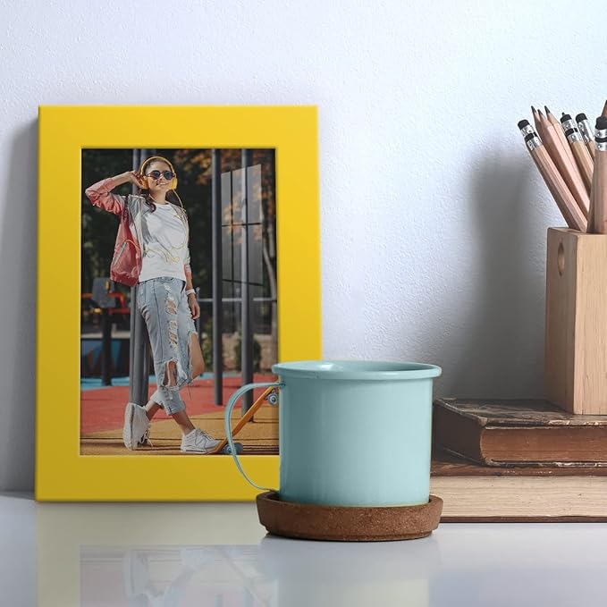 Renditions Gallery 4x6 inch Picture Frame High-end Modern Style, Made of Solid Wood and High Definition Glass Ready for Wall and Tabletop Photo Display, Yellow Frame
