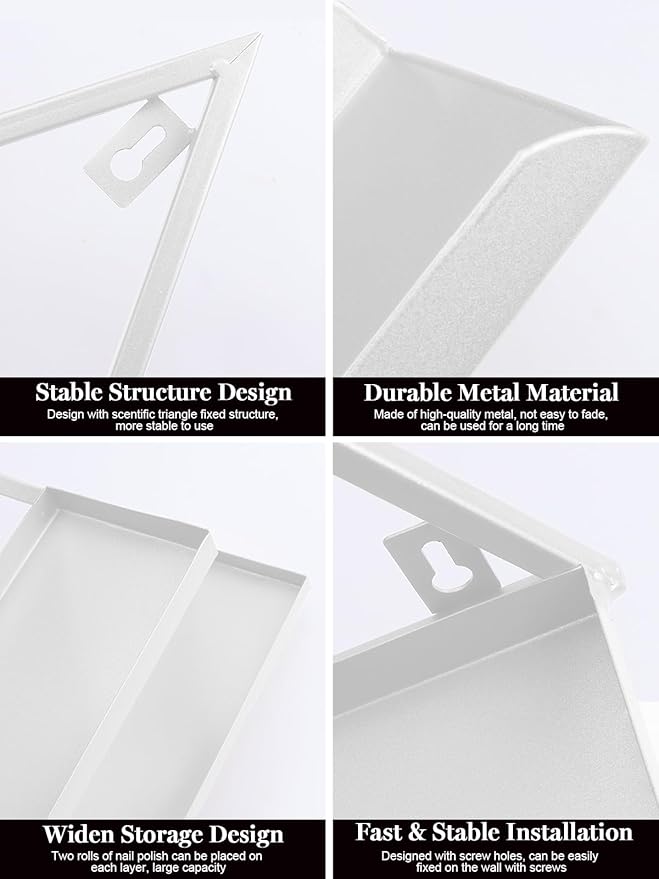 EBANKU 6PCS Nail Polish Racks 5 Tiers Nail Polish Shelf for Wall Triangular Display Rack Cosmetic Display Cases Lipstick Perfume Wall Shelf Essential Oil Organizers for Home Spa Nail Salon Shop(White)