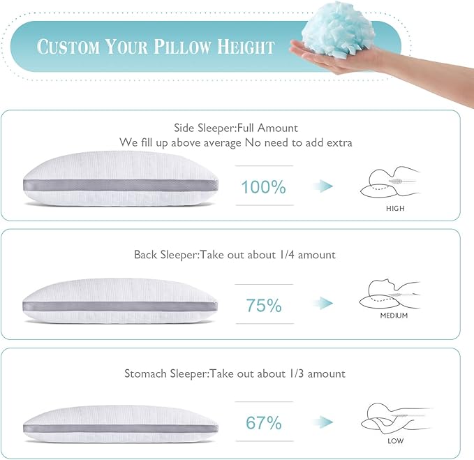 Meoflaw Cooling Pillows Queen Size Set of 2,Shredded Memory Foam Bed Pillows for Sleeping,Queen Pillows for Back & Side Sleepers,Adjustable Queen Size with Washable Cover