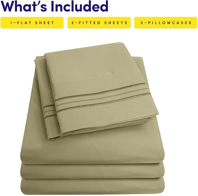 1500 Supreme Collection Extra Soft Split King Sheets Set, Sage - Luxury Bed Sheets Set with Deep Pocket Wrinkle Free Bedding, Over 40 Colors, Split King Size, Sage