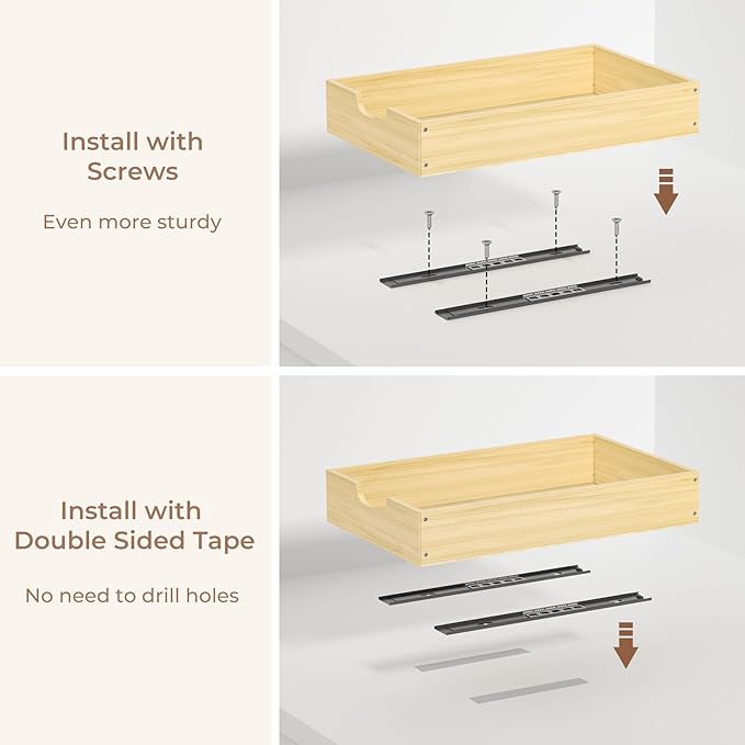 COOLBEBE Pull Out Cabinet Drawer, Soft Close Pull Out Organizer for Cabinets, Solid Wood Cabinet Drawers Slide out, Pull Out Shelves in Kitchen, Pantry, Bathroom, Bottom Assembly (14INCH)