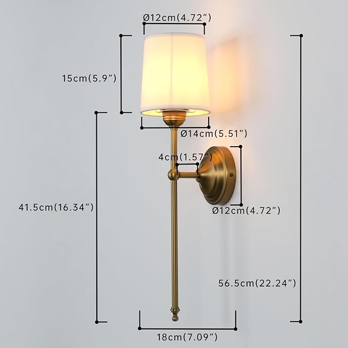 Antique Finish Sconce Wall Lighting Fixture with White Fabric Shade, E26 Hardwired Indoor 1-Light Wall Mounted Lamp for Living Room Bedside Nightstand Light Vanity Bathroom