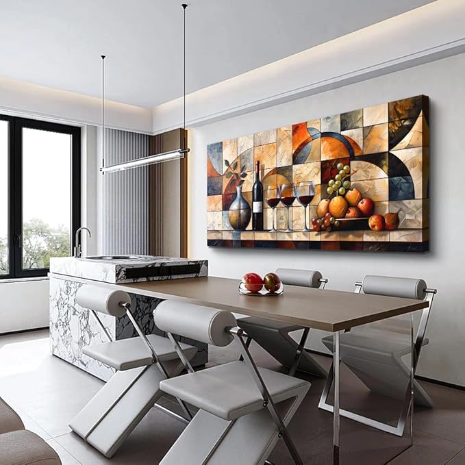 PHAOHUAXM Large Canvas Wall Art For Living Room Office Restaurant Wall Decor For Bedroom Abstract Wine Glass Oil painting Framed Decor Printing Artwork Farmhouse Home Decor Mural Aesthetics 30"X60"