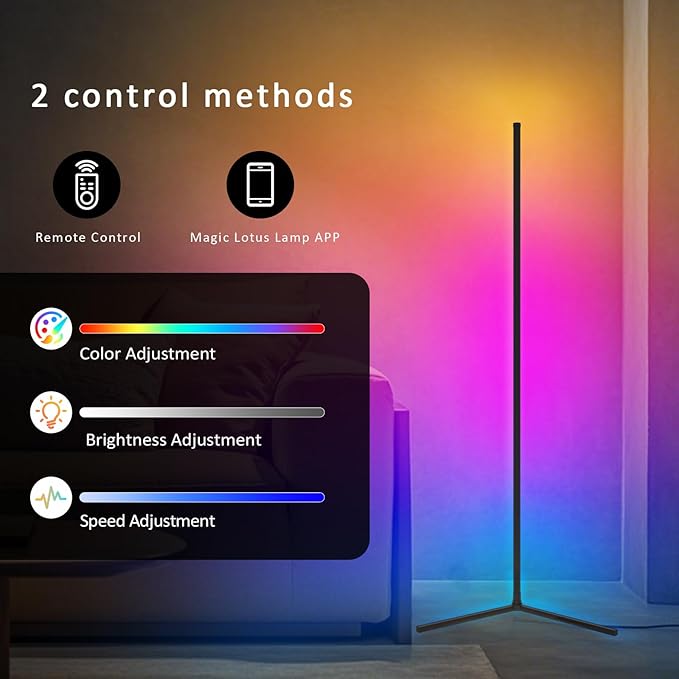 Smart RGB Floor Lamp with Remote Control, Color Changing LED, App Compatible, Black