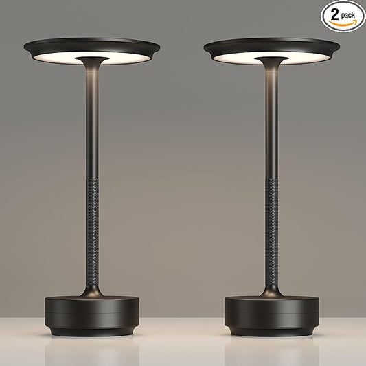 2 Pack Rechargeable Table Lamps Cordless, Portable 5000mAh Outdoor Table Light, 3 Color Stepless Dimming LED Table Lamp with Memory Function, for Home/Dinner/Patio/Restaurant.(Black)