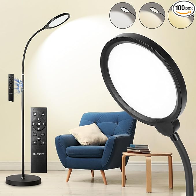 LED Floor Lamp, Living Room Lamps, 3 Color Temperatures Bright Modern Tall Lamp, Adjustable Gooseneck Standing Lamp with Remote & Touch Control,Floor Lamp for Living Room, Bedroom, Office