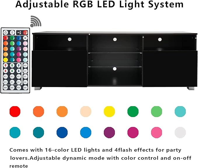 St.Mandyu LED TV Stand for 50/55/60 inch TV, Modern Television Table Center Media Console with Drawer and Led Lights, High Glossy Entertainment Center for Living Game Room Bedroom, Black¡