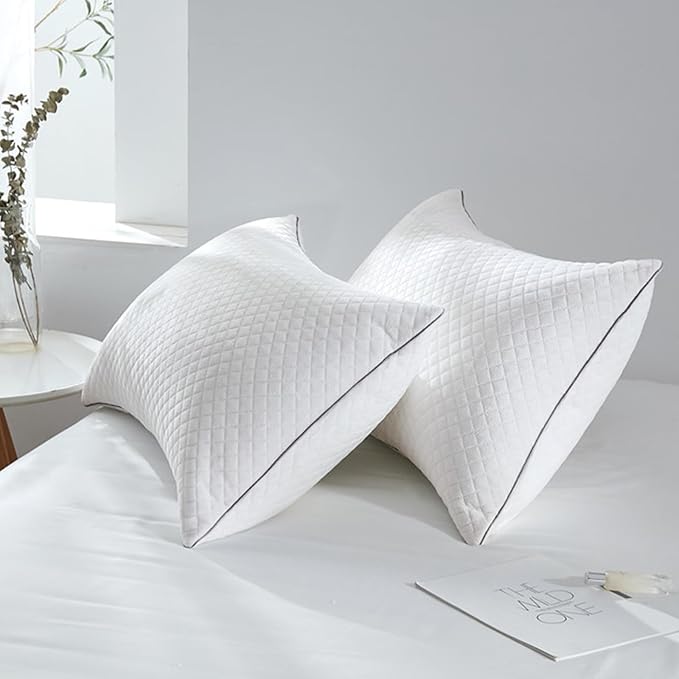 JOLLYVOGUE Pillows Standard Size Set of 2, Oeko-Tex Certified Pillows with Double-Sided Crystal Velvet, Medium Support for Side, Back, Stomach Sleepers