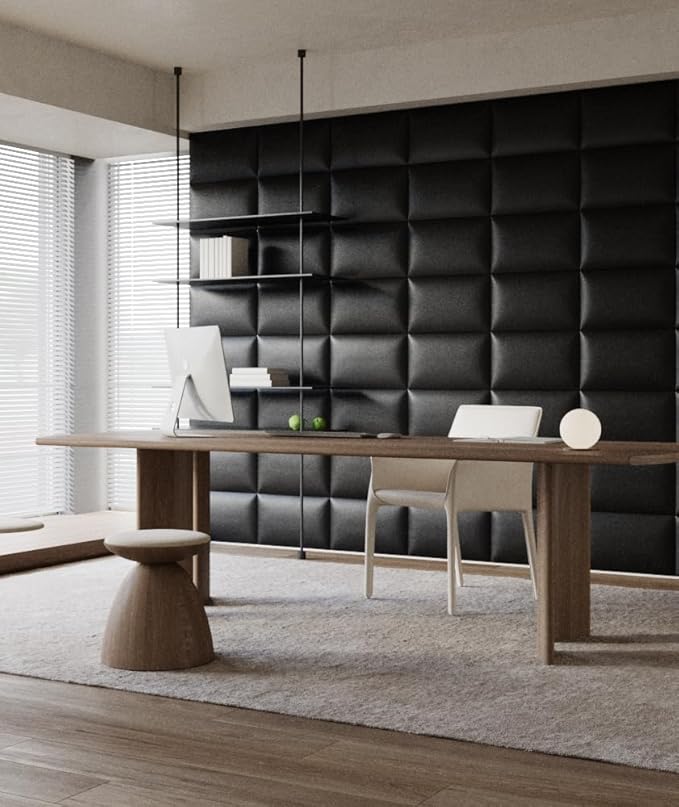 Black Stick-On Wall Mounted Headboard - 6-Piece Modular Bed Backboard for Queen Size Beds, 24 x 12 Inches Each, Easy-to-Install, Sound-Proofing, and Decorative Bed Headboard for Modern Bedrooms