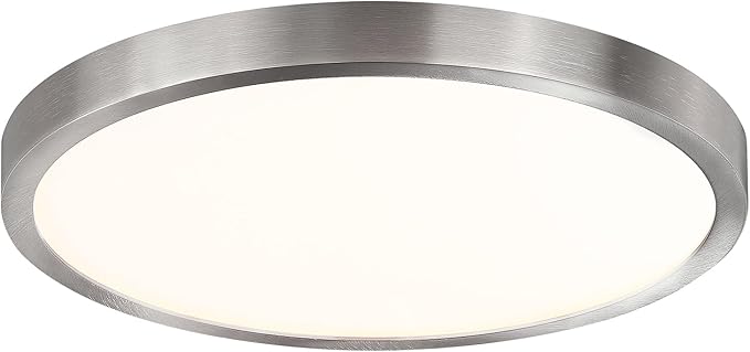 Flush Mount Ceiling Light Fixture, 12 Inch LED Modern Kitchen Light, Slim Dimmable Brushed Nickel Flush Mount Light for Low Ceiling, Laundry, Hallway, Metal and Glass Lighting, 22W, 3000K