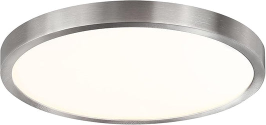 Flush Mount Ceiling Light Fixture, 12 Inch LED Modern Kitchen Light, Slim Dimmable Brushed Nickel Flush Mount Light for Low Ceiling, Laundry, Hallway, Metal and Glass Lighting, 22W, 3000K