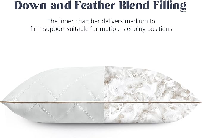 puredown® Goose Feathers and Down Pillow with Diamond Quilting with 100% Cotton Cover, Pack of 1, Standard Size