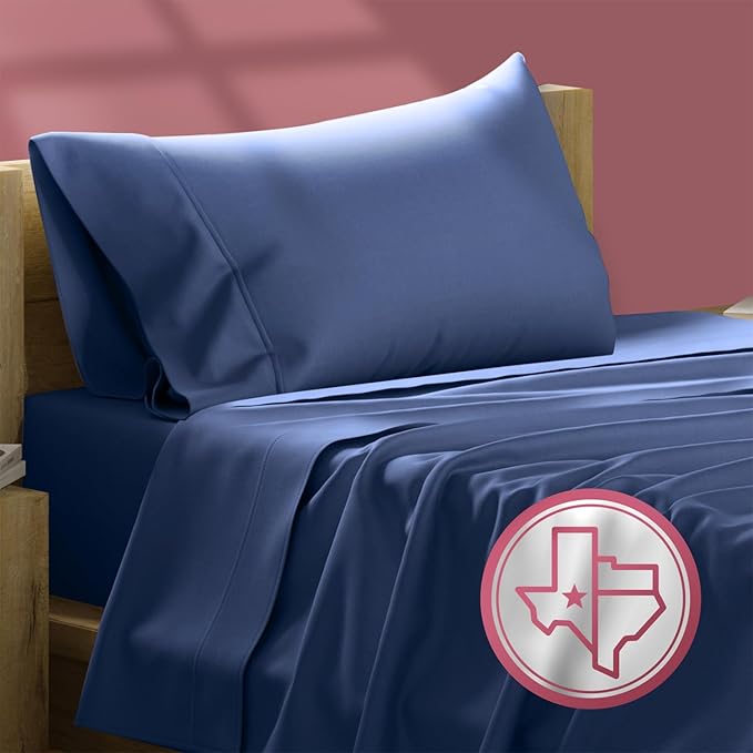 TEXAS LINEN CO. Luxury Egyptian Cotton Twin Sheet Set - 800 Thread Count 3 PC Deep Blue for Twin Size Bed, Extra Long Staple Soft Cooling, Deep Pocket Dorm Sheets