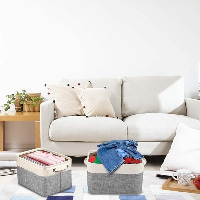 Kntiwiwo Storage Baskets for Closet 15" x 10" x 9.5" Fabric Storage Bins for Shelves Decorative Storage Cubes with Handles Large Linen Closet Organizer Bins for Home, Set of 3, Grey