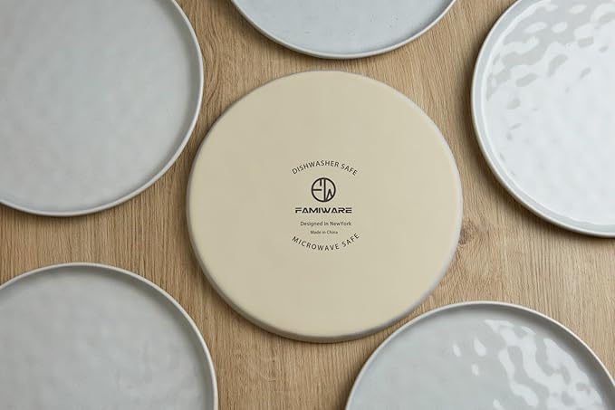 Famiware Mars Plates and Bowls Set, 12 Pieces Dinnerware Sets, Dishes Set for 4, Light Gray