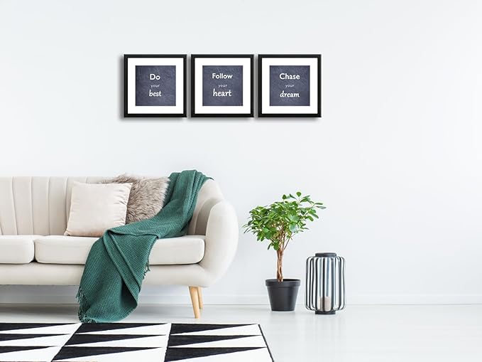 11x11 Picture Frame Set of 3 with Real Glass for Pictures 8x8 with Mat or 11x11 Without Mat, Wall Gallery or Tabletop display Photo Frames in Black