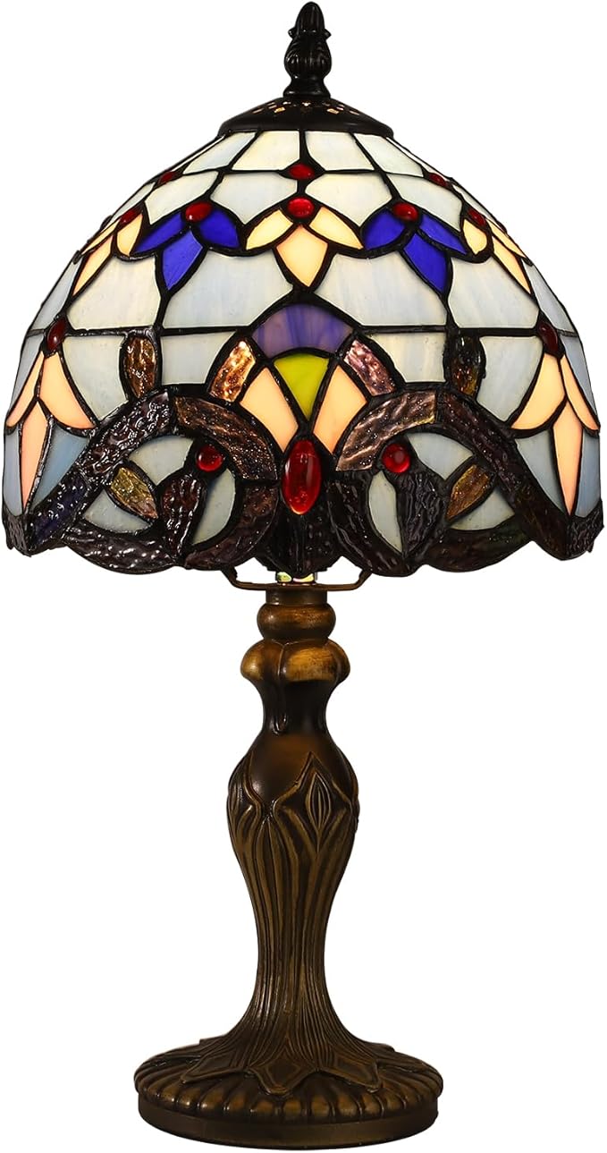 Tiffany Table Lamp for Bedroom Bedside Nightstand Table Lamp 3 Light Colors LED Stained Glass Lamp Shade End Side Small Table Lamps for Living Room 8X8X15Inch Hotel Home Reading Desk Lamp