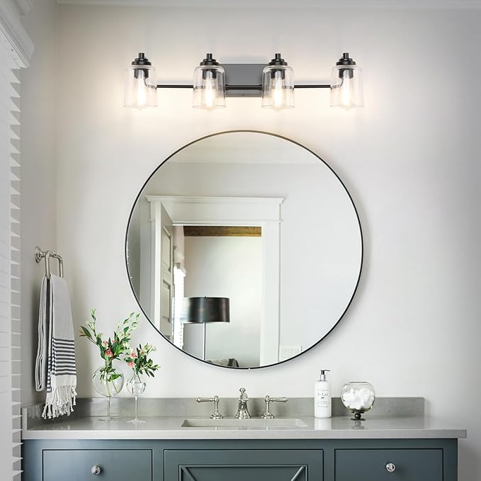 Solfart 4 Lights Matt Black Bathroom Vanity Lights Over Mirror