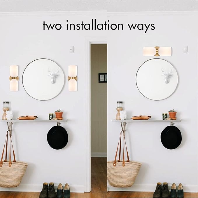 CLAXY Modern Gold Bathroom Vanity Milky Glass Wall Sconce Bathroom Light Fixtures with 2-Light Dimmable