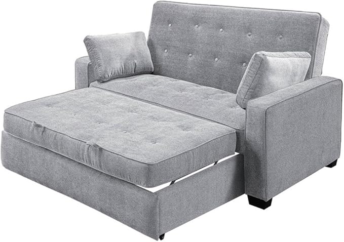 Lifestyle Solutions Ainsley Full Size Convertible Loveseat, Light Grey