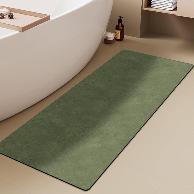 Bathroom Mat Quick Dry, Bathroom Rugs Non Slip Washable Thin Absorbent Bath Mat Fits Under Door Bathroom Floor Mat Perfect for Bath, Shower, or Sink 24"x70" Sage Green
