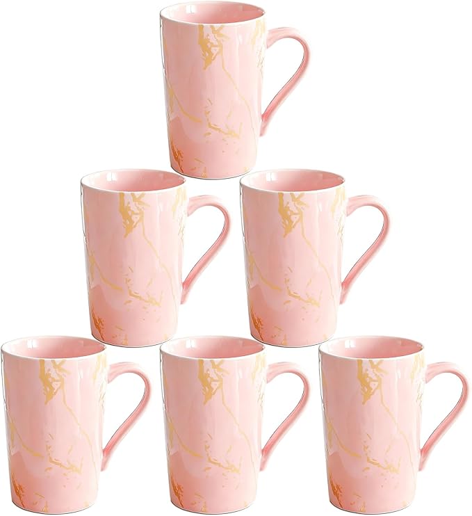 Porcelain Coffee Mugs, 12 Ounce, Set of 6, Pink | Hot Tea | Cappuccino | Mocha | Cocoa | Cups for Latte