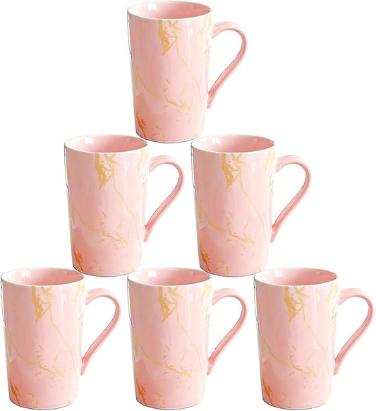 Porcelain Coffee Mugs, 12 Ounce, Set of 6, Pink | Hot Tea | Cappuccino | Mocha | Cocoa | Cups for Latte