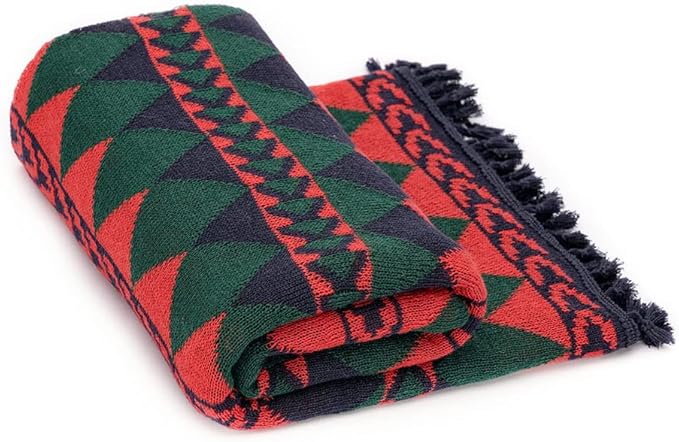 Gealaek Boho Throw Blanket Lightweight Soft Cozy Decorative Blankets for Sofa Bed Farmhouse Throw Blanket Aztec Blanket with Tassel Navy Red Green Checkered 50" x 60"