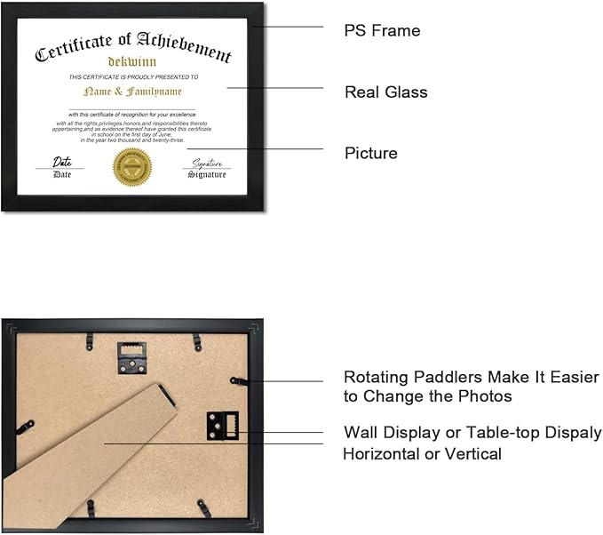 8.5x11 Diploma Frame Certificate Document Frame Set of 3 with High Definition Glass,Picture Frame for Wall and Tabletop Display in Black