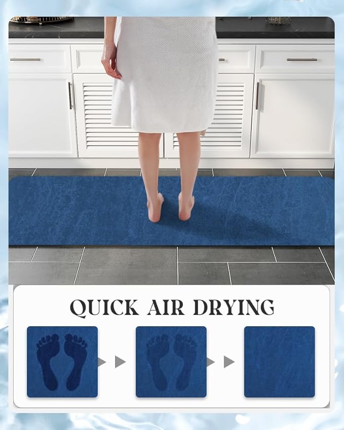 MontVoo -Bath Mat Rug-Rubber Backing Non Slip Quick Dry Absorbent Thin Bathroom Rugs Fit Under Door-Faux Suede Surface Bathroom Floor Mats-Shower Rug for in Front of Bathtub Shower Royal Blue 24"X70"