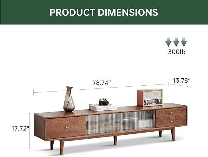 78.74" L Solid Oak Wood TV Stand for 70-85 Inch TVs, Glass Sliding Door TV Console with Three Drawers, Entertainment Center with Storage Cabinets TV Stands for Living Room (Walnut Color)