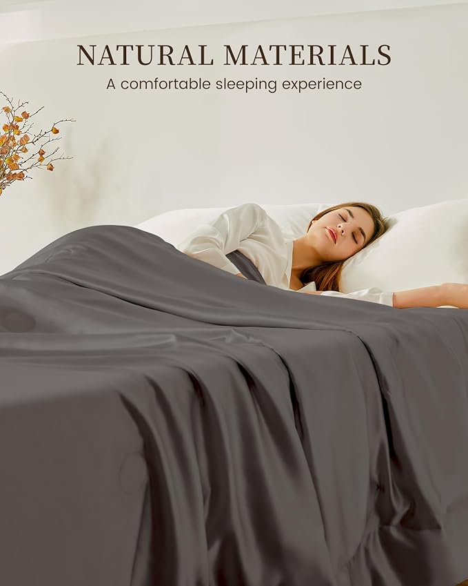 THXSILK Silk Blanket, 100% Mulberry Silk Cooling Throw, Soft and Lightweight Blanket for Bedroom, Sofa, Travel, All-Season (Charcoal, King)