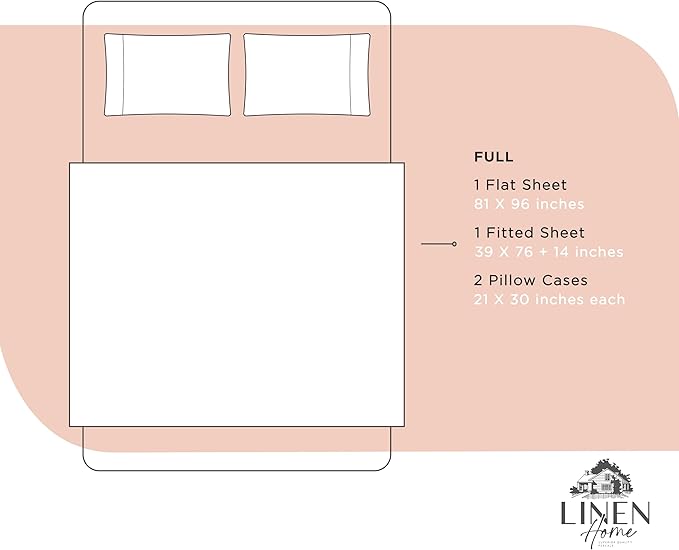 Linen Home 100% Cotton Percale Sheets Full Size, Brushed Rose, Deep Pocket, 4 Pieces Set - 1 Flat, 1 Deep Pocket Fitted Sheet and 2 Pillowcases, Crisp Cool and Strong Bed Linen