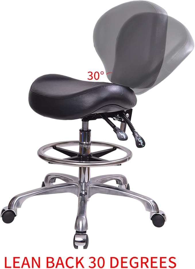 Height Adjustable Rolling Stools Drafting Chair with Backrest & Foot Rest,Work from Home,Studio,Dental,Office for Desk,Salon,Art Studio, Tattoo,Garage, Kitchen, Counter, (Black)