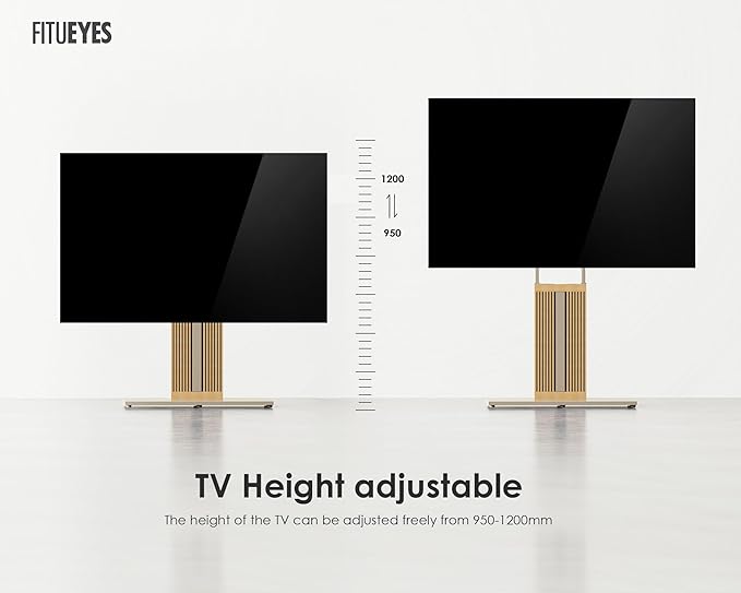 FITUEYES Design Wood TV Stand Swivel Mount with Hidden Back Storage for 55-88 inch TV Screens, Scandinavian Style Tall Floor TV Stand for Home Decor with Reinforced Base, Zen Series,Morandi Khaki