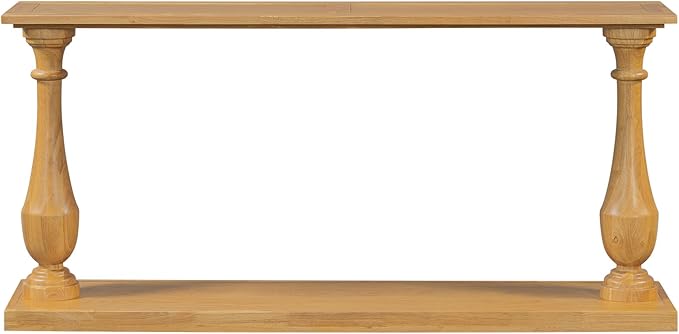 63 Inch Console Table with 2 Vase-Leg, Vintage Wood Grain Sofa Table Behind Couch, Narrow Entryway Accent Table for Living Room, Entrance, Hallway, Foyer, Bedroom, Apartments, Natural