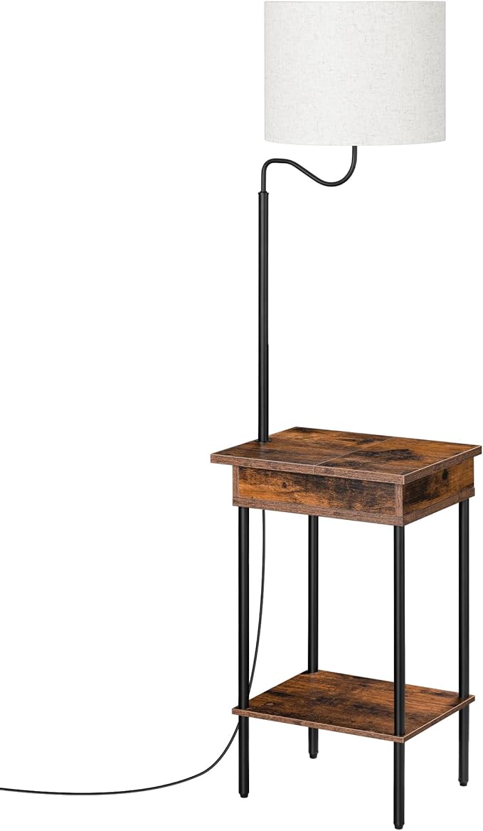 EDISHINE Floor Lamp with Table, Side Nightstand Light with 1 Drawer and 1 Shelf, Bedside Shelf Floor Lamp, Small End Table with Reading Lamp for Living Room Bedroom, Den