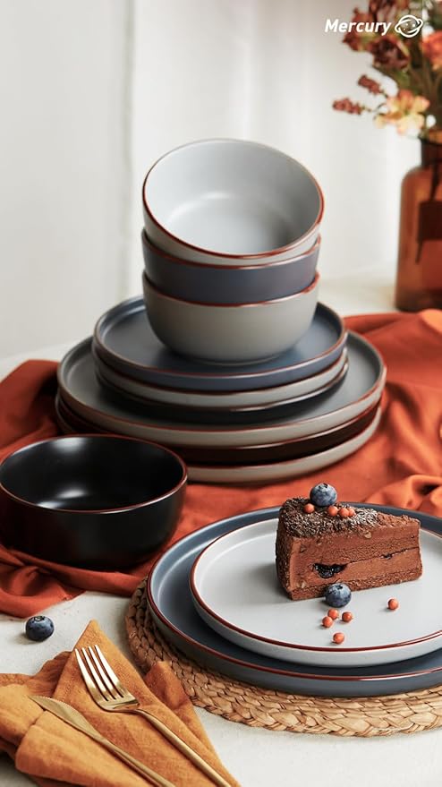 Famiware Mercury 24 Pieces Dinnerware Sets, Plates and Bowls Sets for 8, Microwave and Dishwasher Safe Dish Set, Multi-color