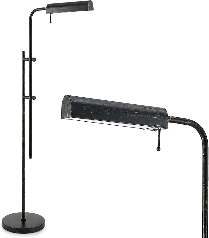 VONLUCE LED Floor Lamp, 62.5" Industrial Floor Lamp for Living Room with Adjustable Height Swing Arm Head 3 Color Temperatures, Metal Standing Pole Lamp for Bedroom Reading, Rustic Black