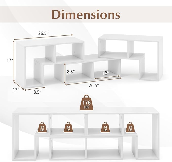 Giantex Free-Combination TV Stand for Bedroom - Entertainment Center for 50 55 60 65 Inch TV, 3-Piece Media Console Table with Storage Cubes, Deformable Open Storage Bookcase Shelf (White)