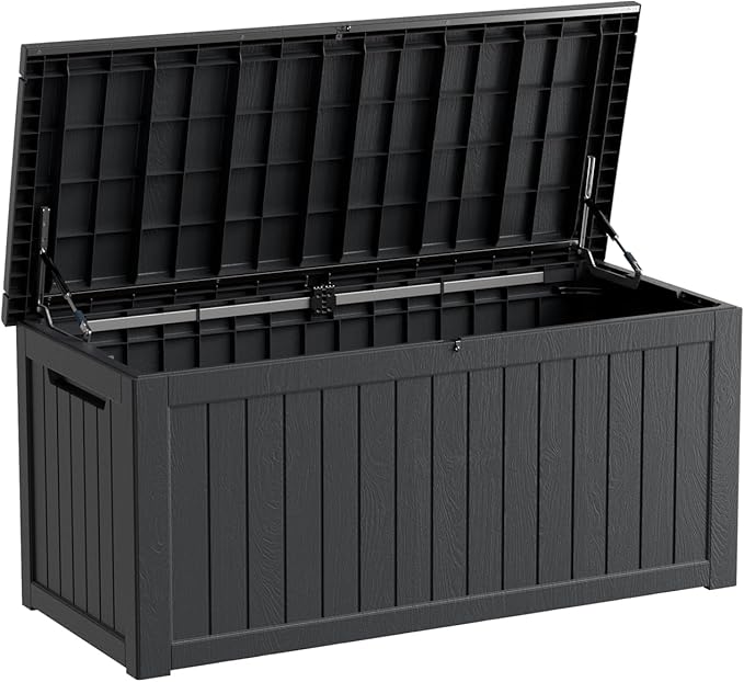 270 Gallon Waterproof Deck Box, Lockable Resin Storage Box for Patio Furniture Cushions Garden Tools and Outdoor Delivery Storage, Black