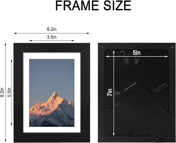 5x7 Picture Frame Set of 4, High Definition Real Glass, Display Pictures 4x6 with Mat or 5x7 Without Mat, Gallery Wall Hanging or Tabletop Photo Frames, Black