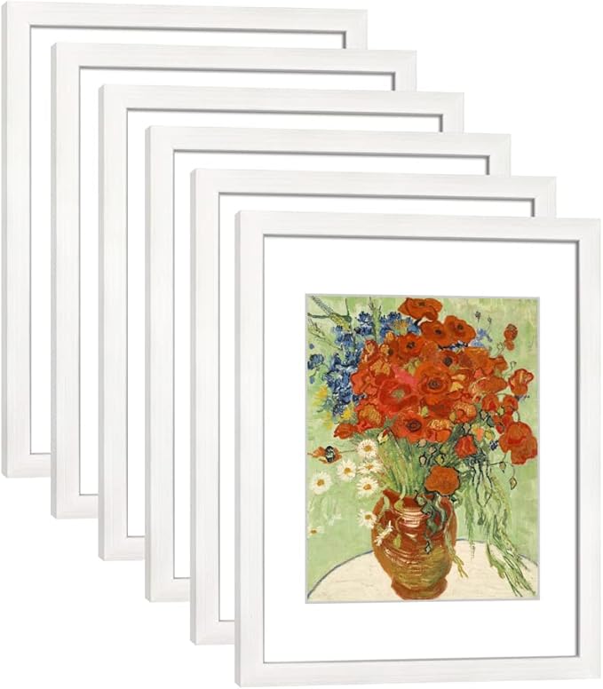 11x14 Picture Frame Set of 6 for Pictures 8x10 with Mat or 11x14 Without Mat, Wall or Tabletop Gallery Photo Frames White