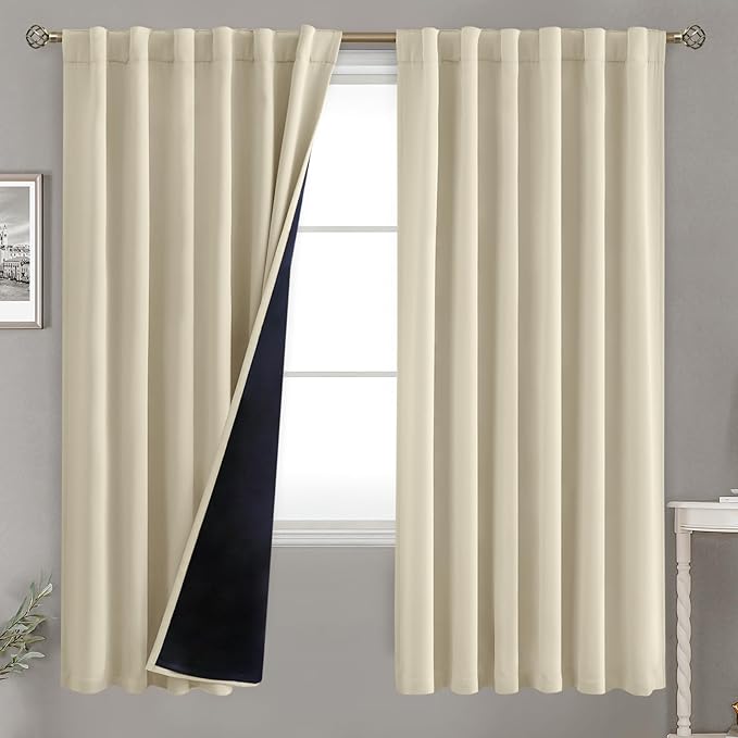 BGment Beige Full Blackout Curtains with Thermal Insulation Liner Curtains 72 Inches Long，Rod Pocket and Back Tab Double Layer Room Darkening Window Curtains for Bedroom(52 x 72 Inch, 2 Panels)