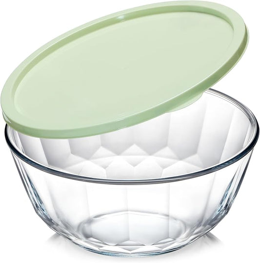 NUTRIUPS 4.7 Quart Large Glass Mixing Bowl with Lid, Deep Big Glass Bowl Large Salad Bowl (Green-A)