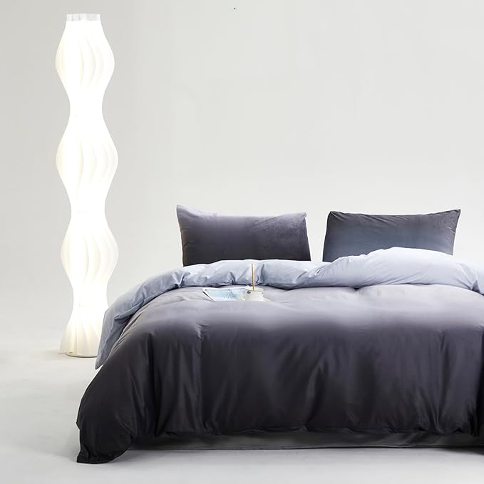 Luxlovery Grey Black Velvet Comforter Queen Grey White Gradient Bedding Set Queen Size Men Women Sherpa Micromink Blanket Quilts Warm Winter Warm Thick Comforter Set
