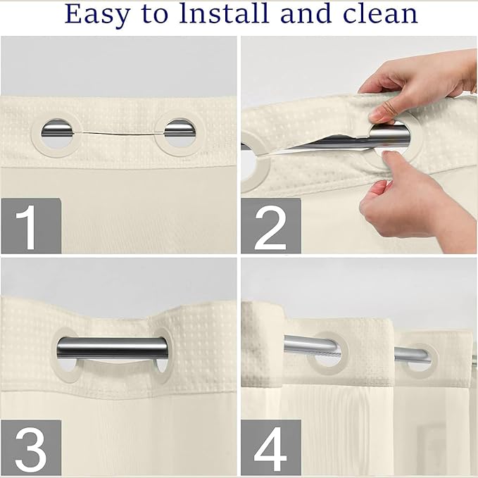 No Hooks Required Long Waffle Weave Shower Curtain with Snap in Liner-Hotel Grade Waterproof & Mesh Top Window Spa Like Bath Curtain Machine Washable Heavy Duty 71''W x 86''H Beige