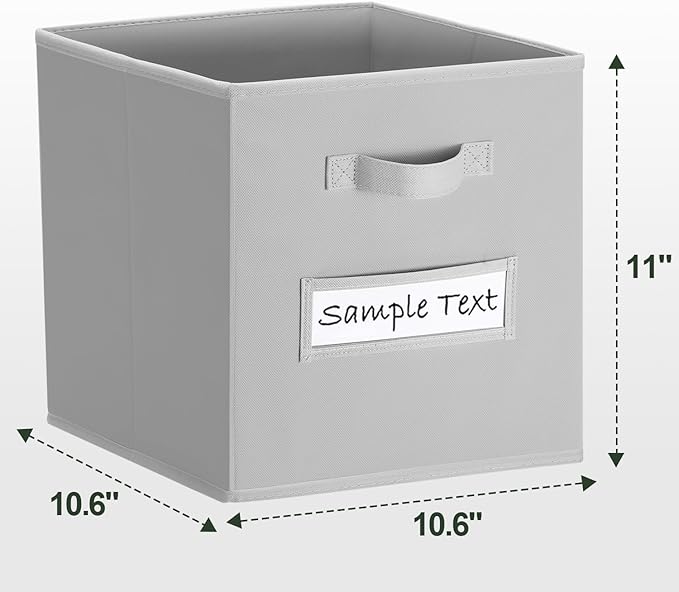 artsdi 11x11 storage cube bins (Set of 10) Foldable Fabric storage cubes with 10 Labels Window Cards & a Pen,11 inch cube storage bin,Closet Organizers for Shelves,Cubby Organizer Boxes,Light Grey